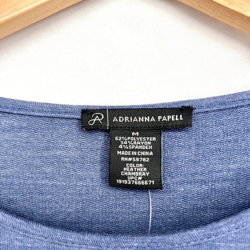 Adrianna Papell Ruffle Sleeve Longline Tunic Top Blouse Heather Chambray Size M - Picture 3 of 7