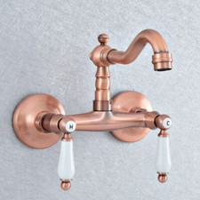 Antique Red Copper Wall Mount Kitchen Bathroom Sink Faucet Mixer Tap 2sf899