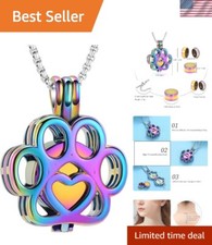 Tranquil Paw Design Memorial Locket Urn Necklace for Pet Ashes - Stainless Steel