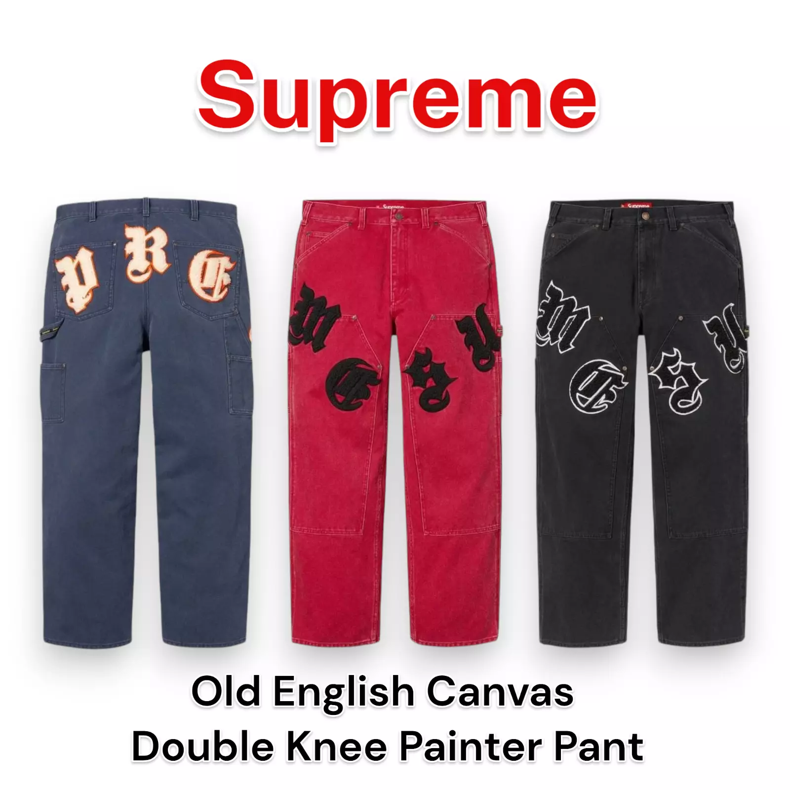 Pantalon de peintre Suprême ancien anglais toile double genou authentique Japon neuf