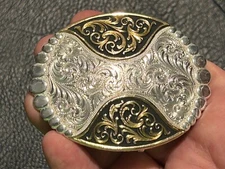MONTANA SILVERSMITHS WESTERN OVAL GOLD/SILVER INTRICATE PATTERN BELT BUCKLE
