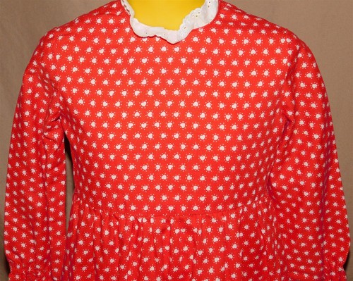 Vtg 1970s Girls Red White Hearts Cotton Peasant Dress 3/4 Sleeve Ruffles - Picture 2 of 5