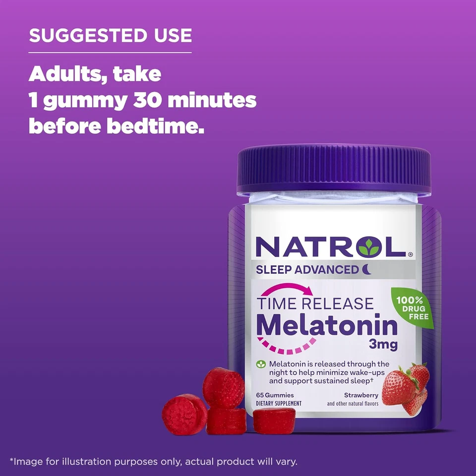 Gomitas Natrol Melatonina 3 mg 65ct | Ayuda para dormir, vegana, fórmula de liberación prolongada Foto 3 de 4