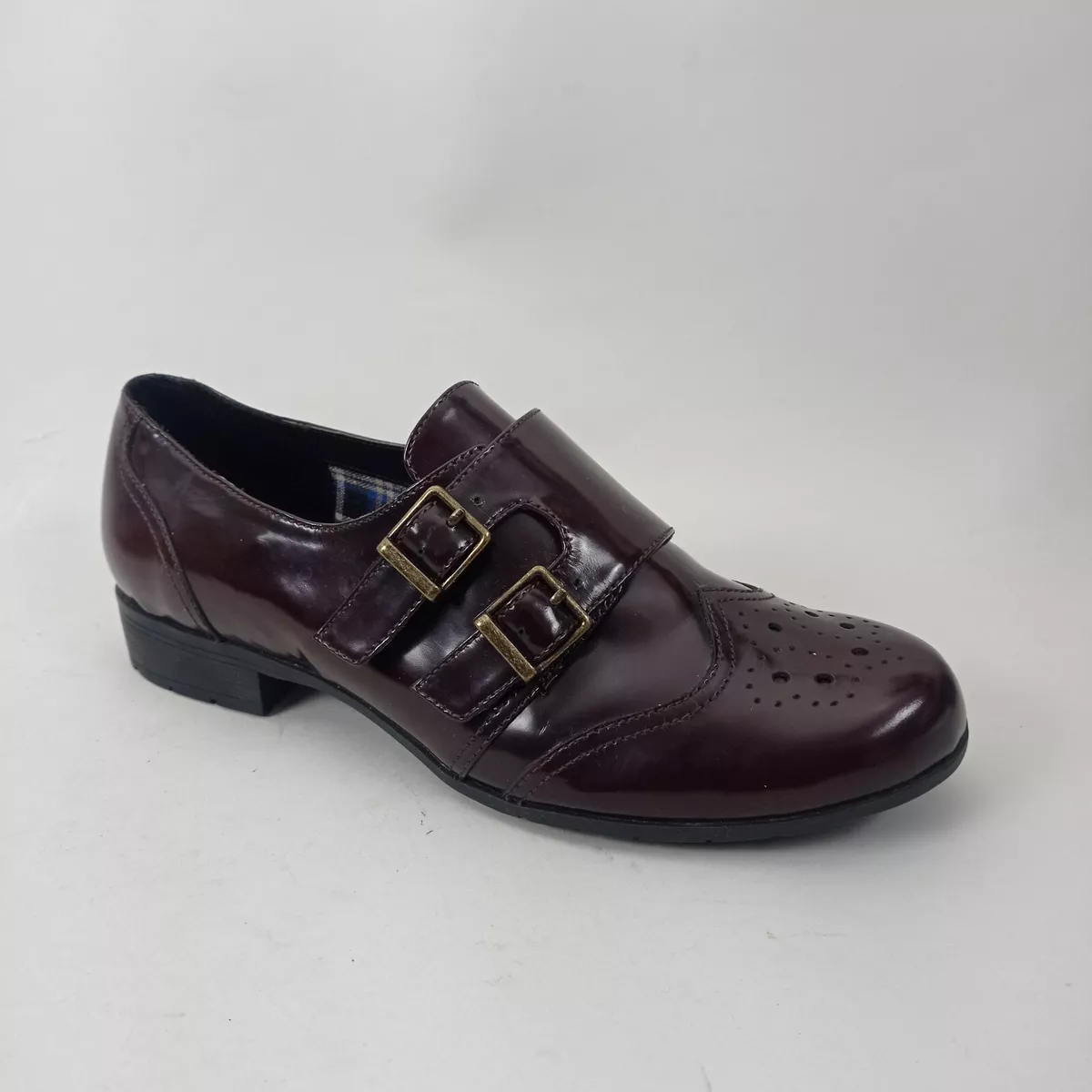 Hotter Brogues Womens 6 Burgundy Red Leather Monk Shoes Flat Buckle Smart Work