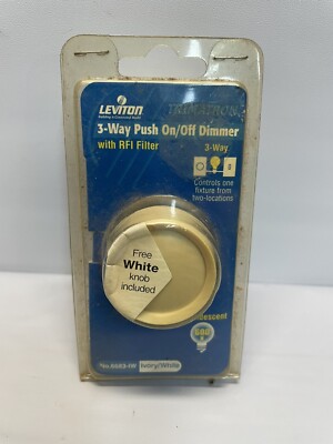 LEVITON 3-Way Rotary Dimmer Switch, White, Push On/Off with RFI Filter, 6683-W