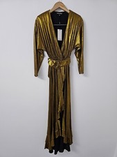 Retrofete Maxi Dress Womens Size Medium Metallic Gold Wayne Gathered Wrap