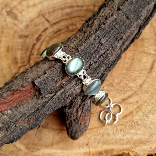Green Labradorite Bracelet, 925 Silver Bracelet, Handmade Jewelry, Gift For Her - Picture 3 of 11