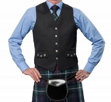 5 BUTTON BLACK WAISTCOAT SCOTTISH VEST ARGYLE KILT WAISTCOAT WEDDING