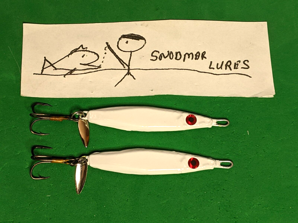 2 - 1/2 oz FLUTTER JIG SPOONS LURES LEAD WHITE / WILLOW BLADE KOKANEE  PANFISH