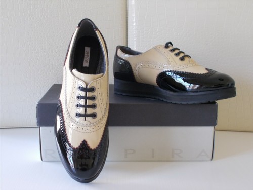 Geox D Eletta scarpe derby donna platform vernice beige/nero brogue Eu-36 €130 - Foto 12 di 12