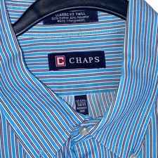 Chaps Dress Shirt Wrinkle Free Blue Striped Classic Fit Twill 17-17.5 34/35