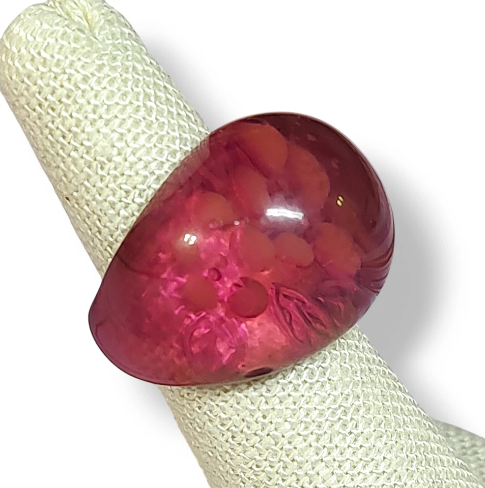 Anillo Cúpula Flores Rosa Lucita Estilo Vintage Resina Talla 6 Retro Foto 2 de 4