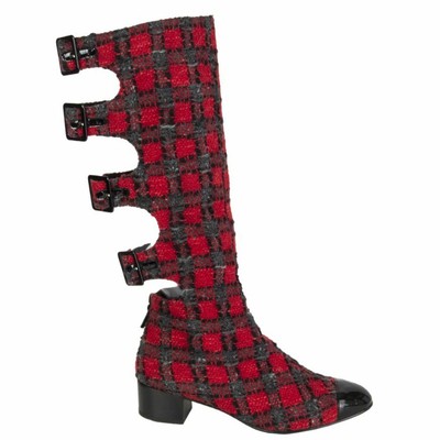 red plaid knee high boots