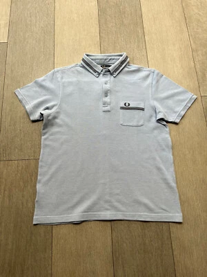 Fred Perry Light Blue T-Shirt With Dark Stripes To Collar - Size Large Slim Fit - Image 1 of 4