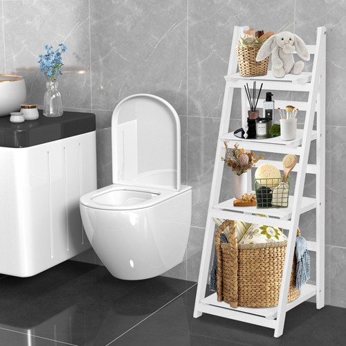 Foldable 4-Tier Ladder Bookcase Storage Rack Plant Stand Shelf Display White USA - Picture 6 of 12