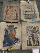 Egyptian Paintings On Papyrus Paper,Painted lot of 4 Vtg