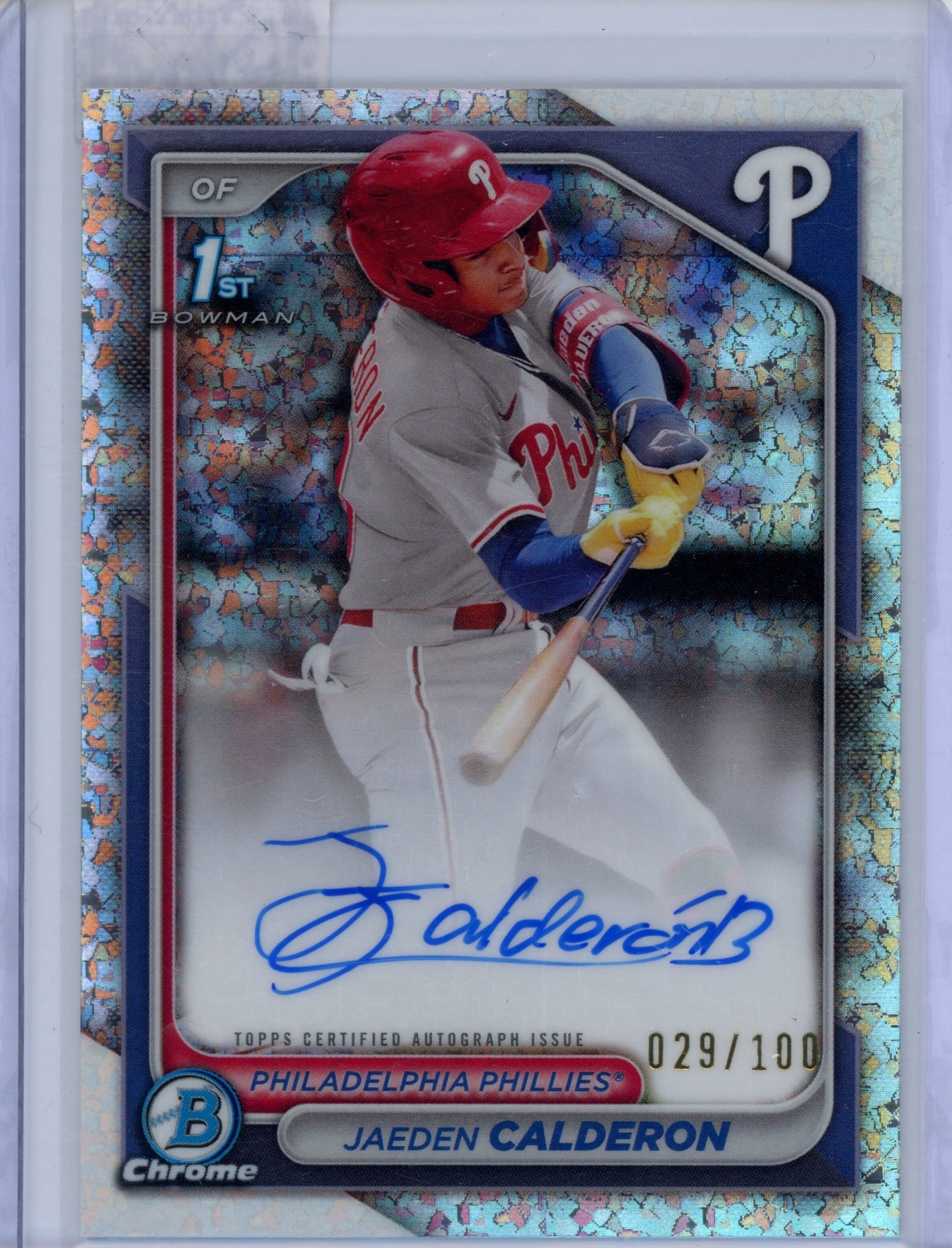 2024 Bowman Chrome 1st Auto Jaeden Calderon Mini Diamonds /100 Phillies