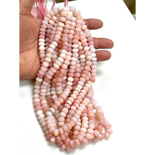 Smooth Pink Opal Natural Gemstone Rondell Shape Beads Strand Size 8-9mm 16" Long - Picture 4 of 6