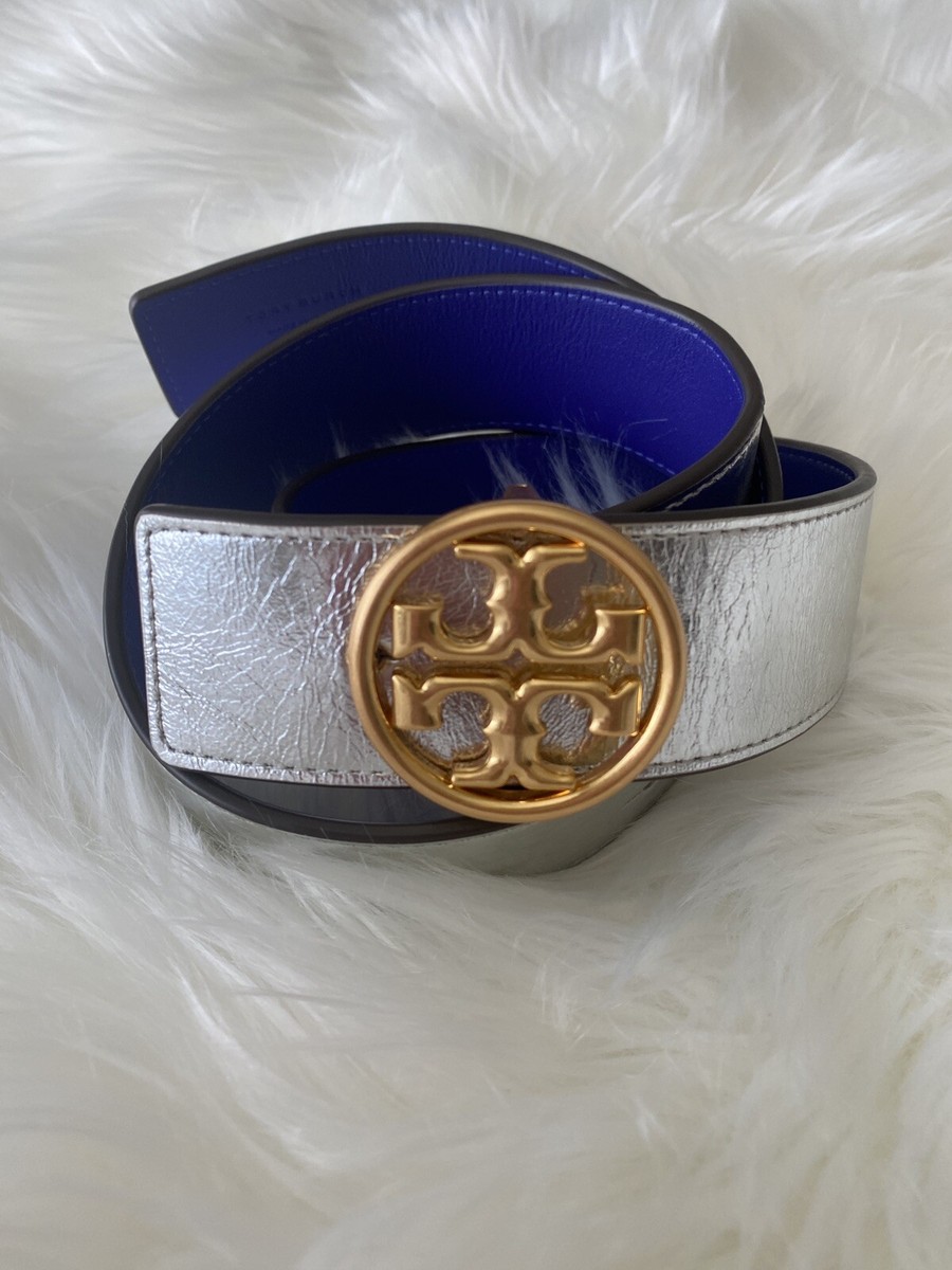 Tory Burch Reversible Belt Tory Burch Logo Black/Tan Gold Hardware