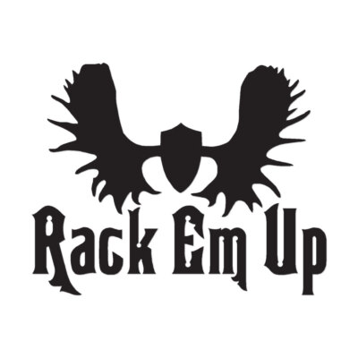 Rack Em Up Hunting Moose - Decal Sticker - Multiple Color & Sizes - ebn555