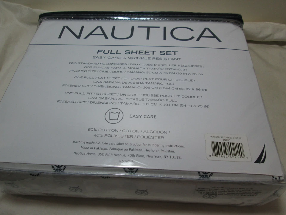  New Nautica ANCHOR CIRCLE  Full Sheet Set -  Black  on White NIP - Image 4 of 4