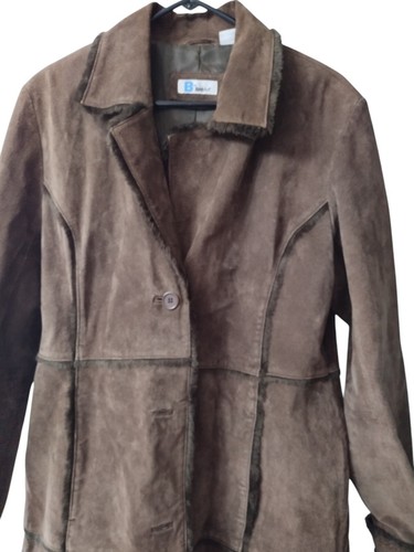 Vintage 90s Y2K B Lucid Long Suede Leather Coat Faux Fur Trim XL - Bild 4 von 8