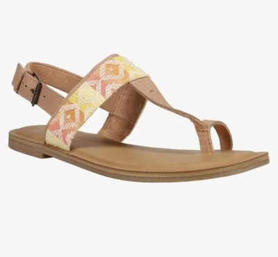 TOMS Bree Sling Back Chevron Embroidered Leather Sandals 9 NWT