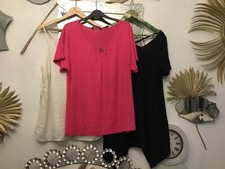 Bundle of three tops size 16 short sleeve white black cerise new holiday summer