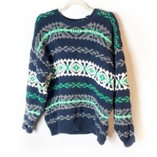 Men's Vintage Gap Green Blue and Grey Fair Isle Sweater  Size Medium