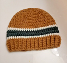 Brown White Dark Teal Winter Beanie Hat / Crochet / Handmade / Unisex / 0-6m