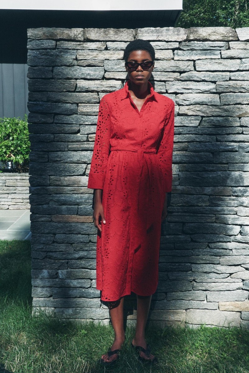 ZARA NEW WOMAN EMBROIDERED SHIRT DRESS ZW COLLECTION RED
