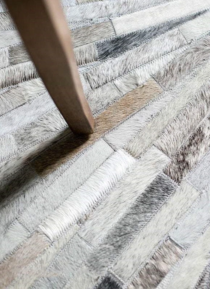 Novo Tapete Redondo de Couro de Vaca Feito à Mão Tapetes de Área de Patchwork Sala de Estar - Imagem 3 de 4