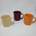 HLC FIESTA WARE  Lot Of 3 Java Mugs 12 Oz.  D Handle Claret Tangerine Cream