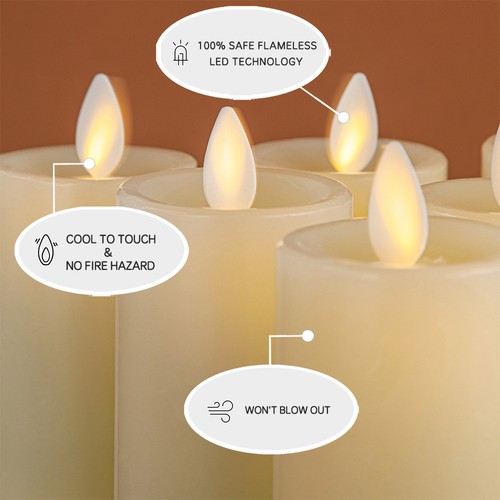 Luminara Flameless Pillar Wax Battery Candles with Remote Moving Flame Ivory - Picture 6 of 13
