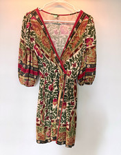 FARM Rio Women’s P Multicolor Floral Mini Dress V-Neck 3/4 Puff Sleeve