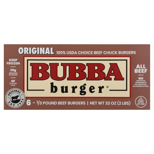 Bubba Burger Original Beef Burgers, 1/3 pound, 6 count 704639960024| eBay