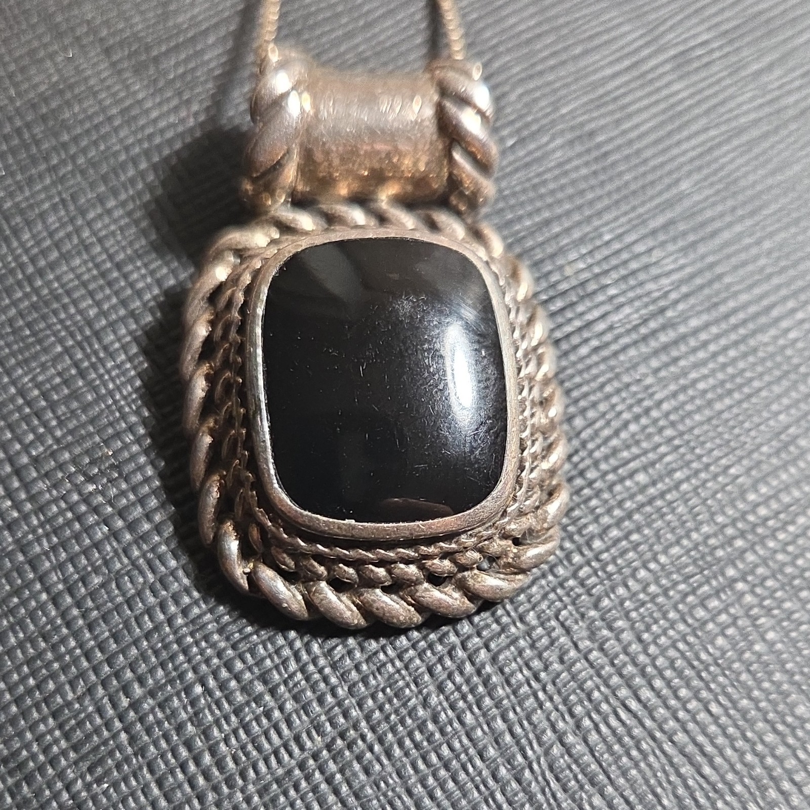 925 Sterling Silver Onyx Cabochon Rectangle Pendant