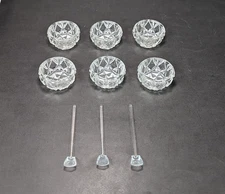 Vintage Bohemia Glass Salt Cellars with Spoons  Set of 6 Czechoslovakia 3 Spoons