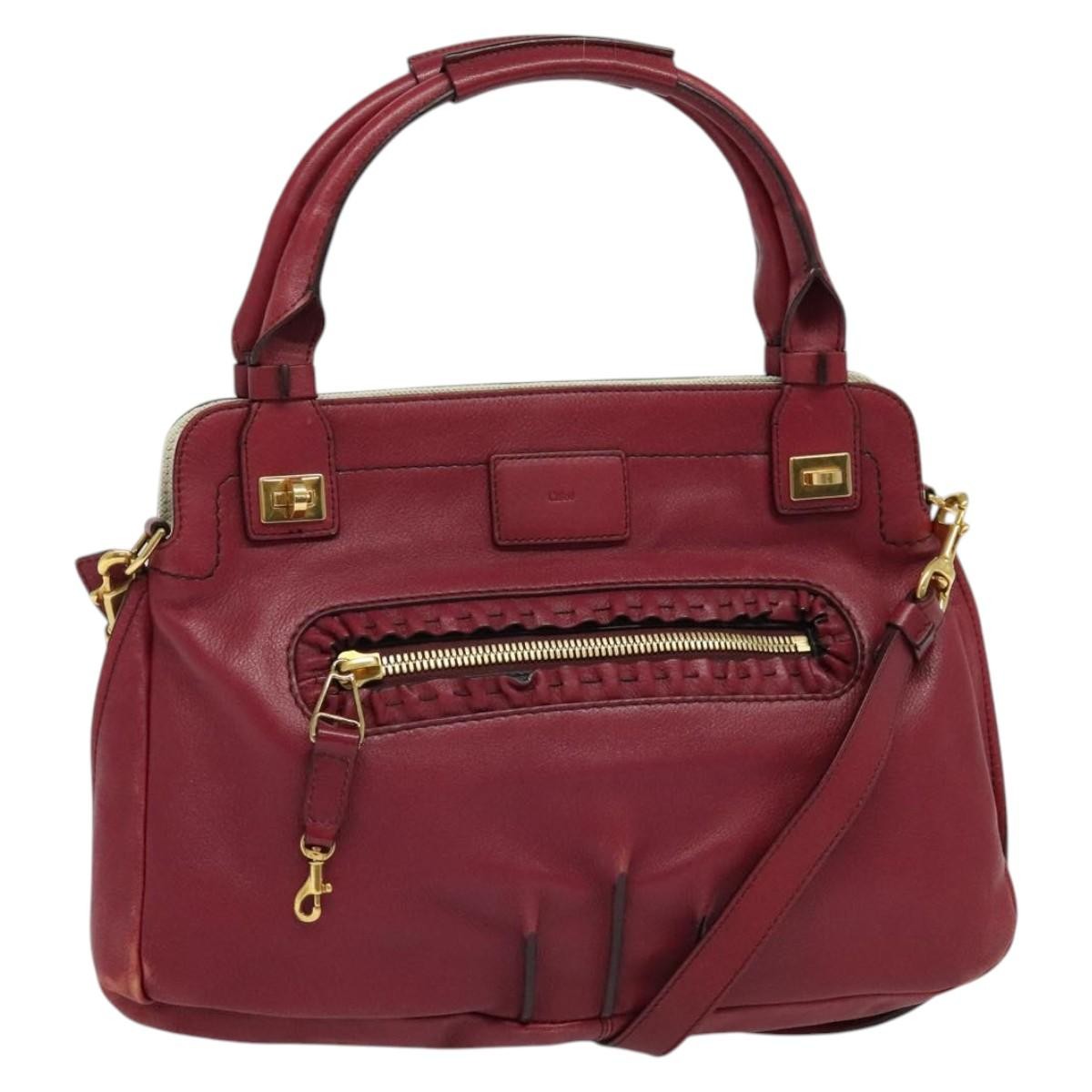 Chloé ワインレッド ハンドバッグ Chloe Margaret Hand Bag Leather 2way Wine Red Gold Auth BA4349 | eBay