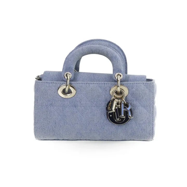 Christian Dior Small Lady D-Joy Blue Denim Macrocannage Crossbody Bag M0613OWCB