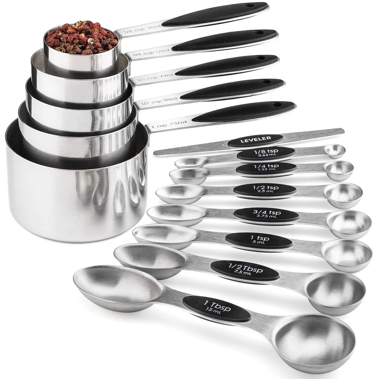 Measuring Cups and Spoons Set Includes 5 Stainless Steel Measuring Cups 7 Mag...