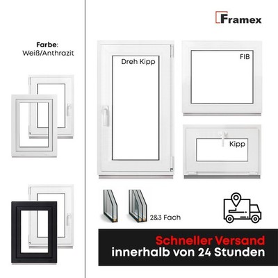 Kellerfenster Kunststofffenster Fenster Weiß 2 Glas Dreh Kipp DIN Rechts Links