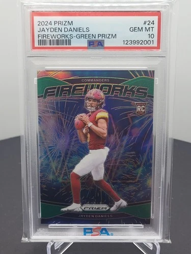 2024 Panini Prizm - Fireworks Jayden Daniels #24 Green Prizm (RC) PSA 10