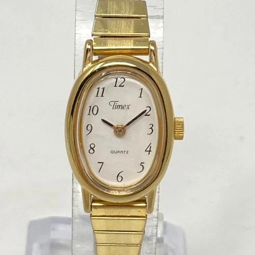 Vtg Timex Cavatina Watch Women Gold Tone Stretch Band New Battery SMALL 5.75"