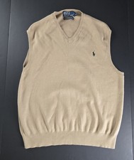 VTG Polo Ralph Lauren Sweater Vest Men's L -XL 100 Pima Cotton Golf Tan Beige