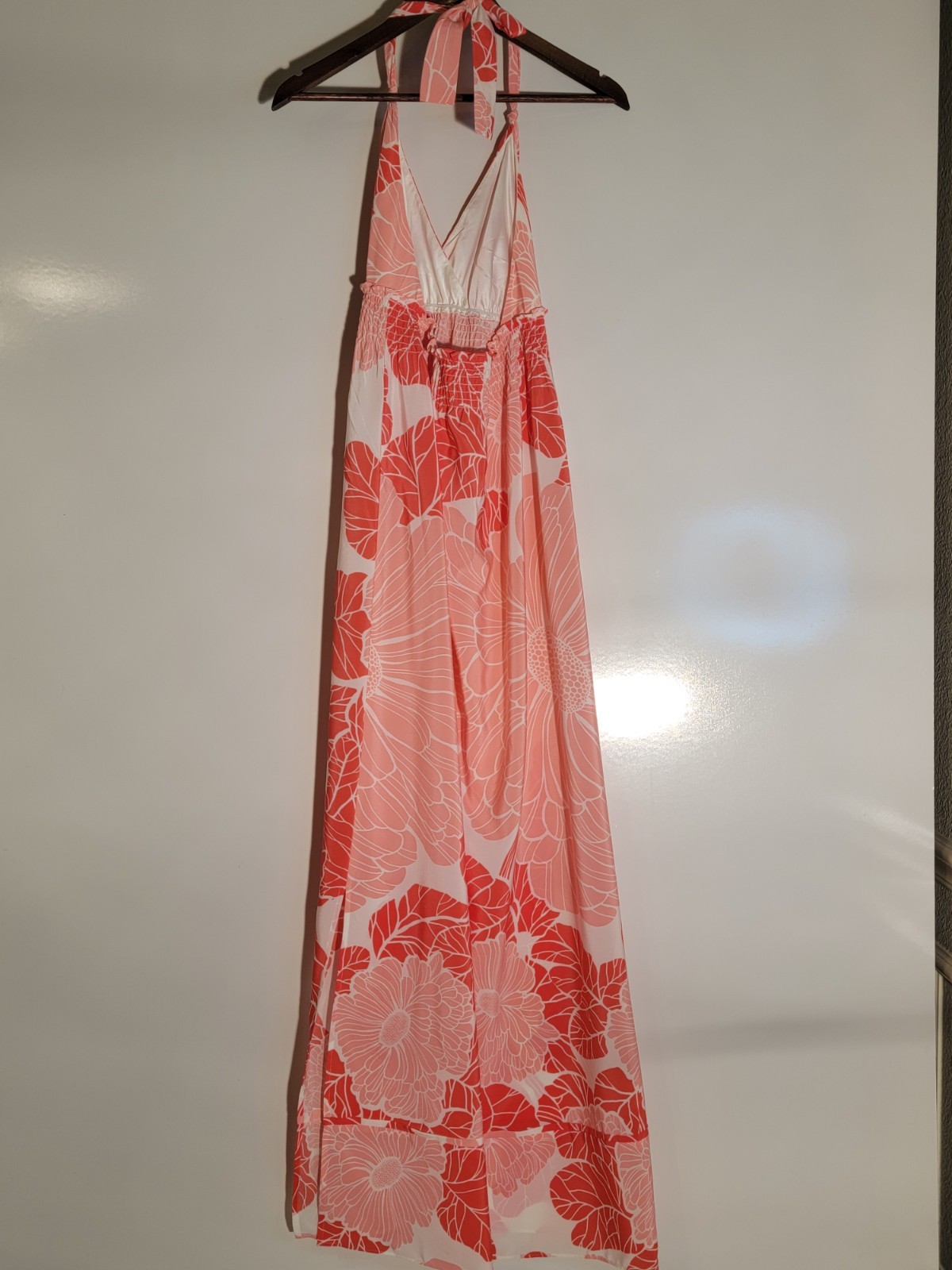 Gianni Bini Dress Womens Medium Pink Floral V-Neck Halter Tie Maxi Length
