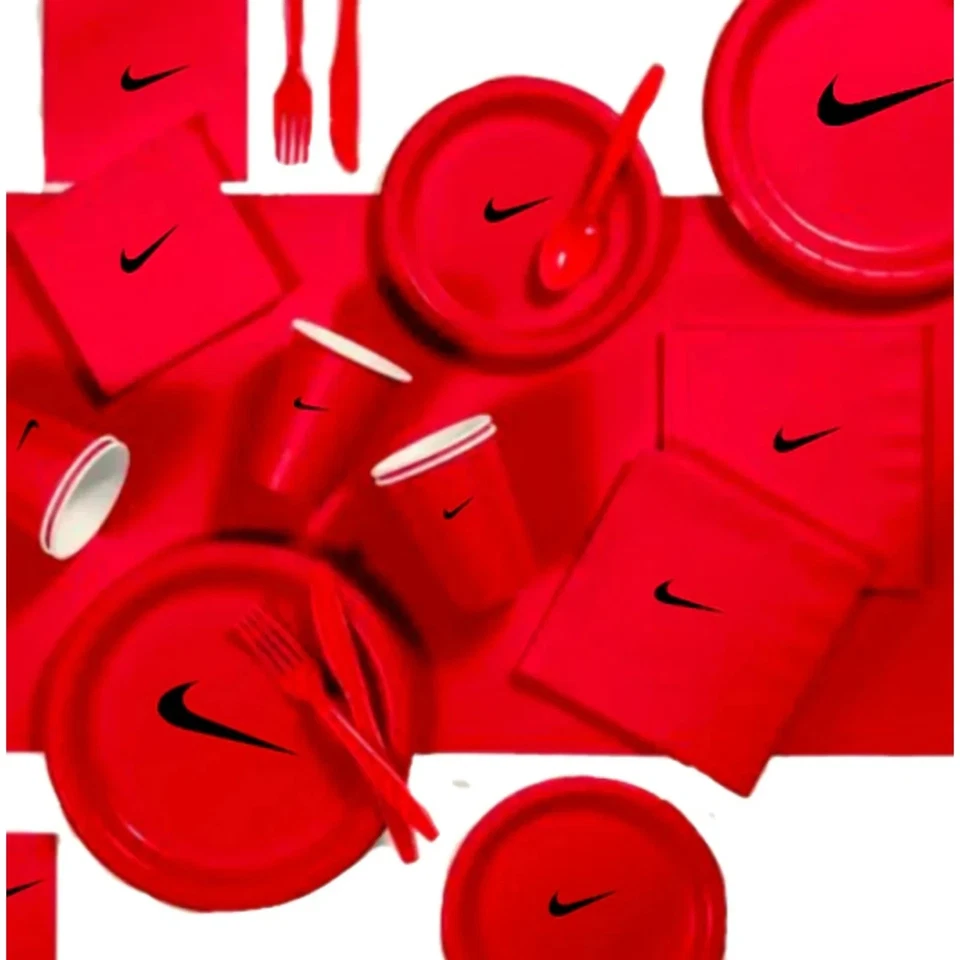 Juego de vajilla personalizado Sw00sh fiesta, fiesta de cumpleaños de 60 piezas en total-rojo negro Foto 3 de 3