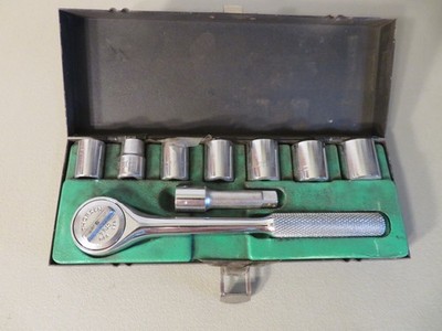 Vintage Thorsen 3/8  Drive 9pc SAE Socket Ratchet Set With Matching Tool Box