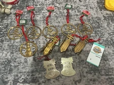 Lot Of 11 Vintage Brass Christmas Ornaments Various Shapes & Sizes