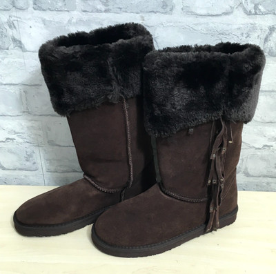 Halbhohe dunkelbraune Stiefel aus Wildleder und Kunstfell von Lamo UK-Größe 6 (MG121K42*)